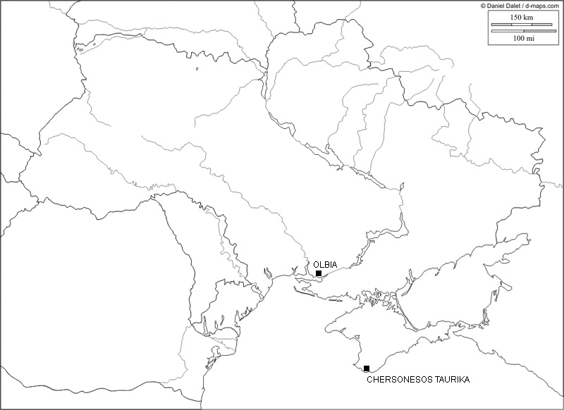 Ukraine, Karte der antiken Theaterstätten (Karte D. Dalet; Bearbeitung R. Gogräfe)